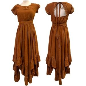 Ruffle Hem Boho Short Sleeve Dress Fairycore Festival Vibes Flowy Mia Joy